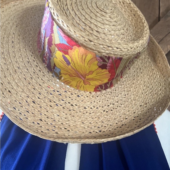 Vintage Straw Sun Hat – Festival Vibes, Floral Band Trippy Pattern - Picture 2 of 13
